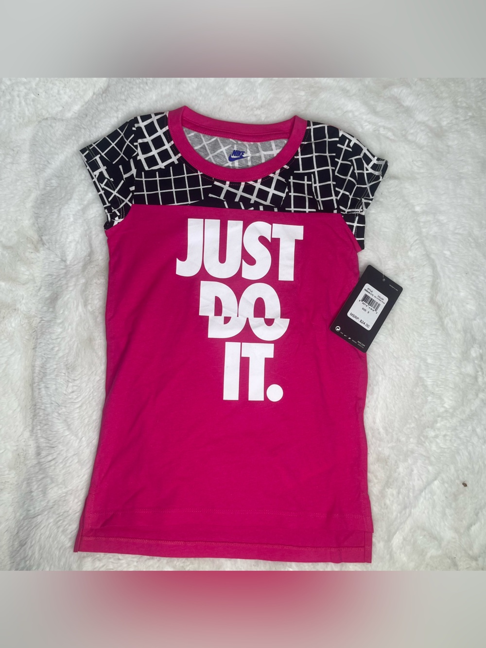 Nike Hot Pink Graphic 'Just Do It' Tank with Black Grid Trim